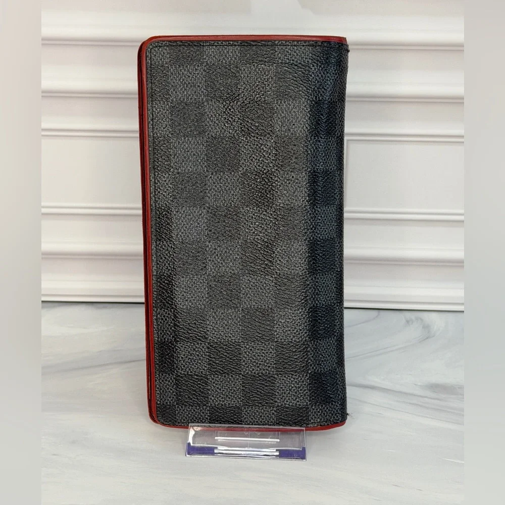 Louis Vuitton Damier Graphite Brazza Bifold Wallet With Red Trim & Interior